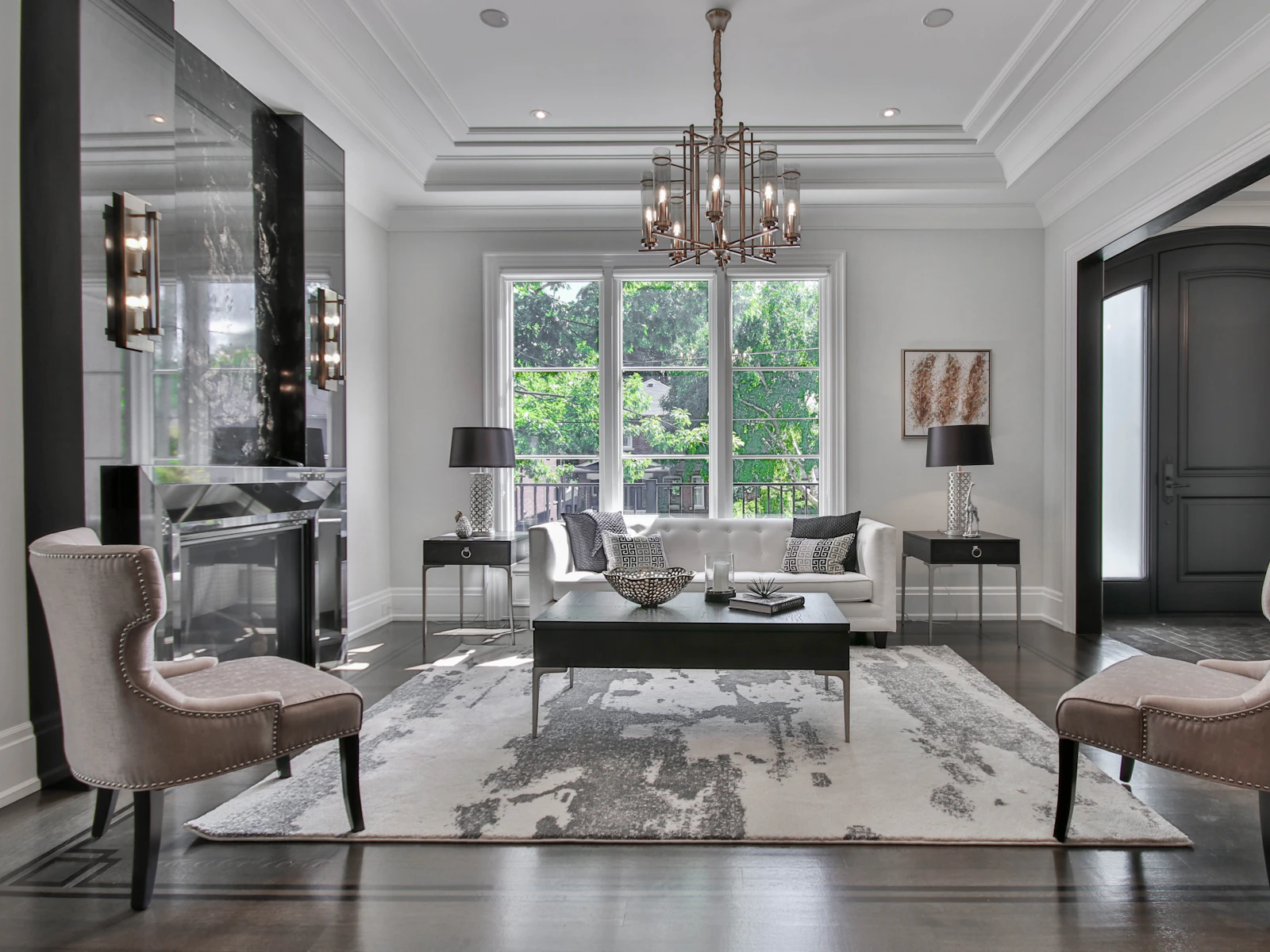Dining area with marble flooring
